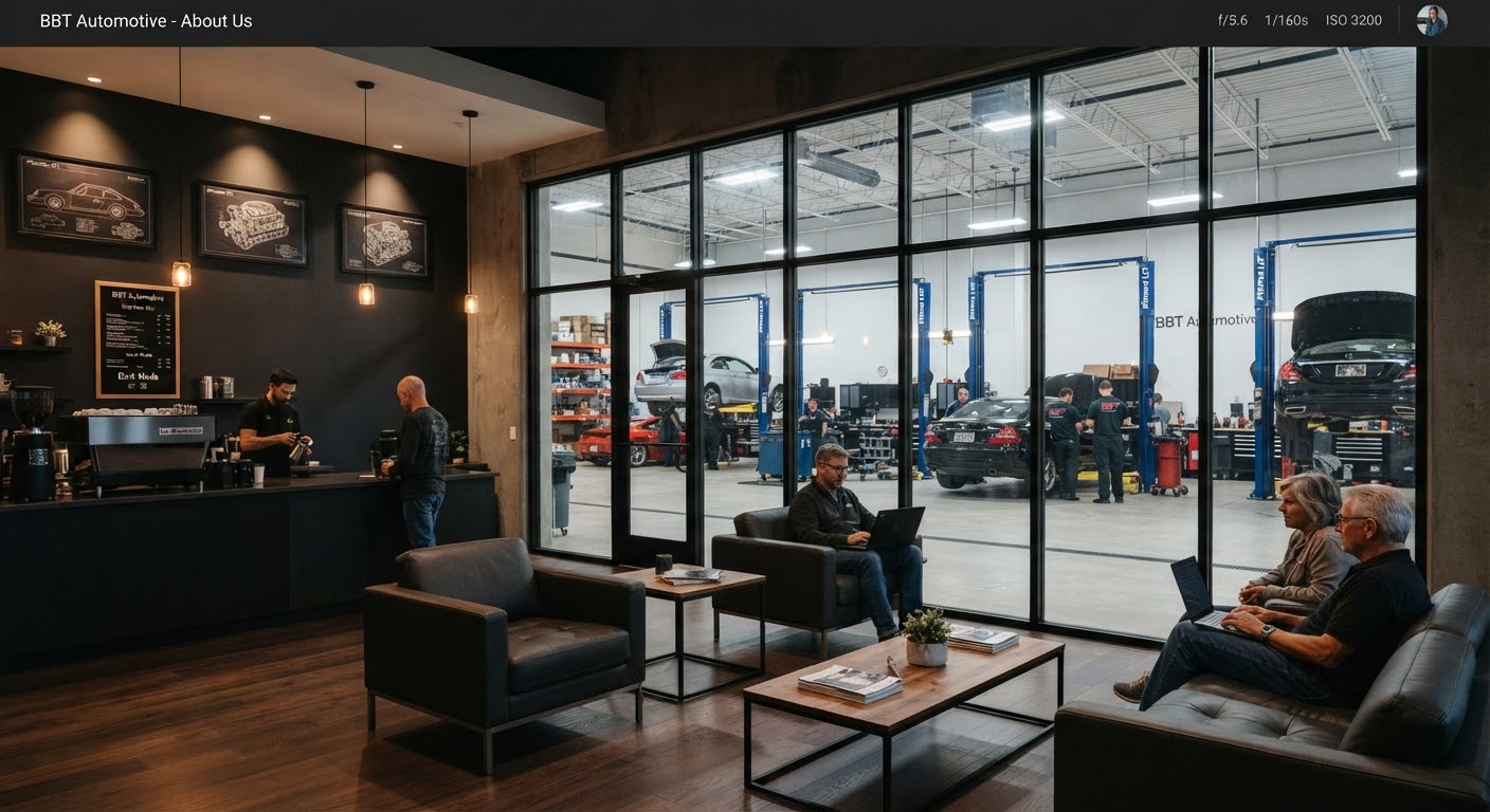 Customer lounge overlooking the workshop floor